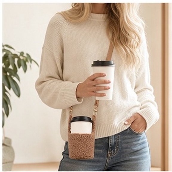 ADDHAT Reusable Brown Fall Coffee Sleeve with Handle Soft Insulated Sleeve for Hot Or Cold Beverages