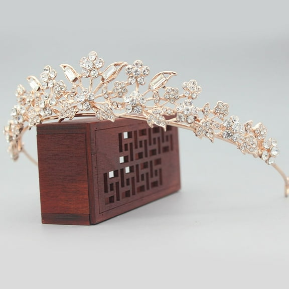 ADDHAT Rhinestone Crown Headband for Gold Alloy Bridal Hair Accessory Lightweight Comfortable 0.5 inch wide