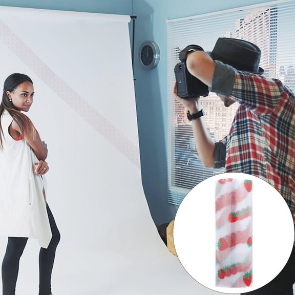 ADDHAT White Polyester Mesh Fabric Roll with Strawberry Pattern for Crafts, Home Decor, 18 x 108 Inches, 1 Roll