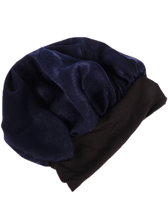 Woman Sleeping Hat Navy Satin Bonnet for Makeup Face Wash and Night Hair Care