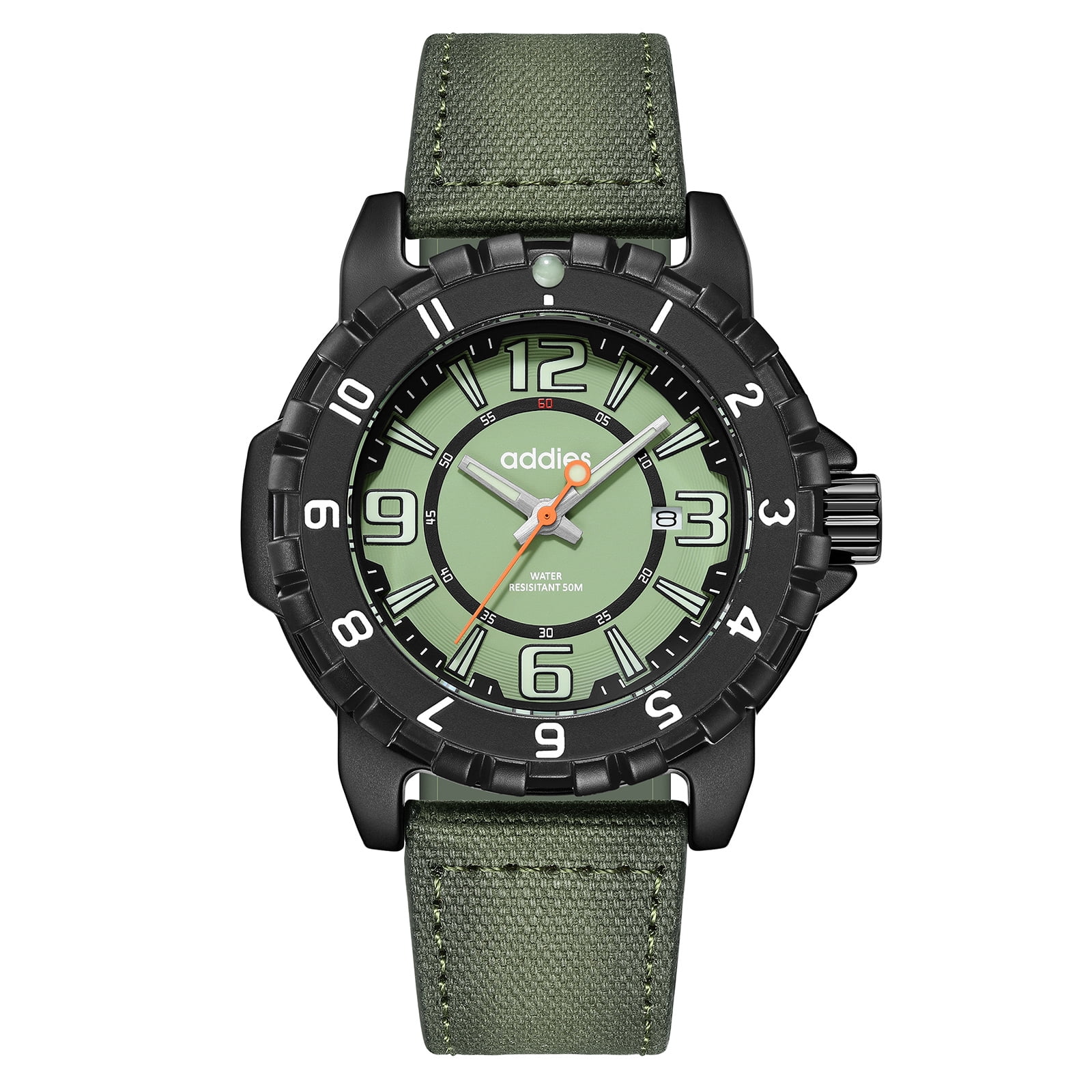 ADDIES Military Analog Watch for Men - Rugged Quartz Watch, Luminous, 50M Waterproof with Canvas Strap for Outdoor & Tactical Style