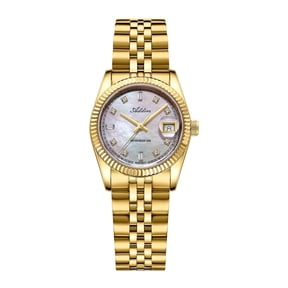 ADDIES Women's 28mm Luxury Watch, Mother of Pearl Dial Czech Crystal Stainless Steel Sapphire Ladies Analog Wristwatch, 50m Waterproof Gift for Wife Mother Daughter