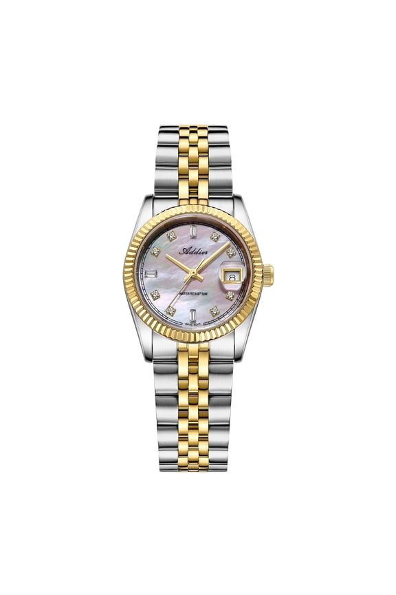 28mm Dress Watch for Women Swiss Quartz Movement Sapphire Glass Pearl Dial Stainless Steel Band
