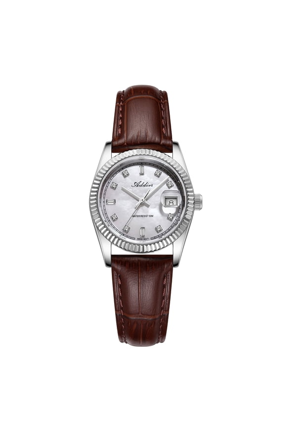 Women's Swiss Quartz Watch, 28mm Ladies Timepiece with Mother of Pearl Dial, Sapphire Crystal, Czech Rhinestones, 316L Stainless Steel, 50M Waterproof Dress Watch, AW25905