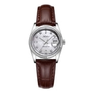 ADDIES Womens Dress Watch with Mother of Pearl Dial, Sapphire Crystal, Czech Rhinestone Accents, Leather Strap, Waterproof Elegant Watch, Gift for Women
