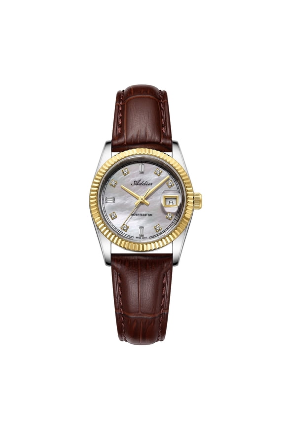 Women's Swiss Quartz Watch 28mm Mother of Pearl Dial, Sapphire Crystal, Czech Rhinestones, 316L Steel, 50M Waterproof Dress Watch, AW25905