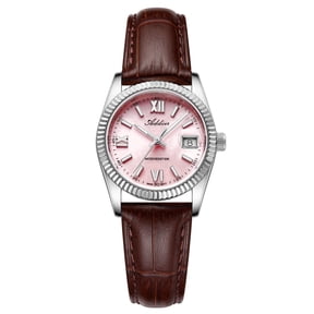 ADDIES Women’s Dress Watch 28mm Swiss Quartz Watch with Date, Sapphire Crystal, Leather Strap, Stainless Steel Case, Gift for Women Pink