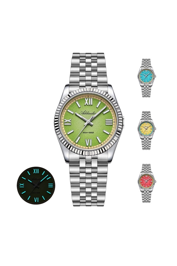 VH31 Sweeping Seconds Quartz Watch – Men's 36mm 316L Stainless Steel, Sapphire Crystal, 100m Waterproof, BGW9 Ice Blue Lume, Colorful Summer Dial, Dress Watch