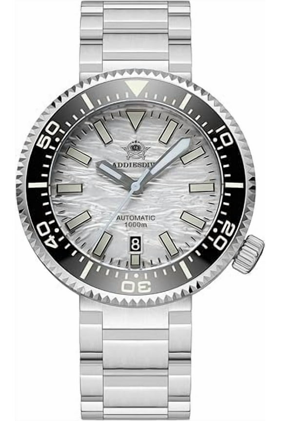 Automatic Diver Watches for Men 1000 M Waterproof Helium Escape Valve NH35A Synthetic Sapphire Scuba Automatic Watche, White