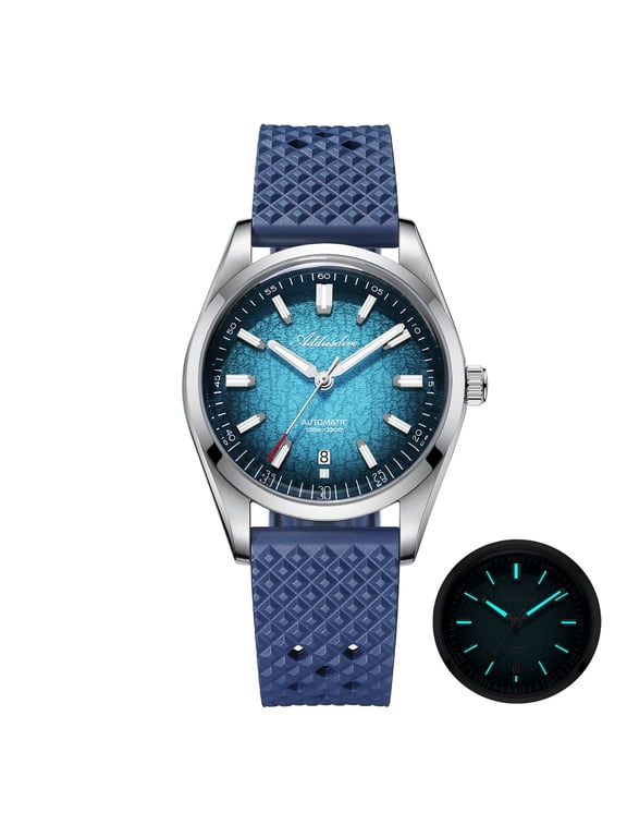 Luxury Men's Automatic Watch - 39mm Japanese Mechanical Dive Watch, 100M Water Resistant with Date & Super Luminous BGW9 Blue, Fluoroelastomer Strap AD2531