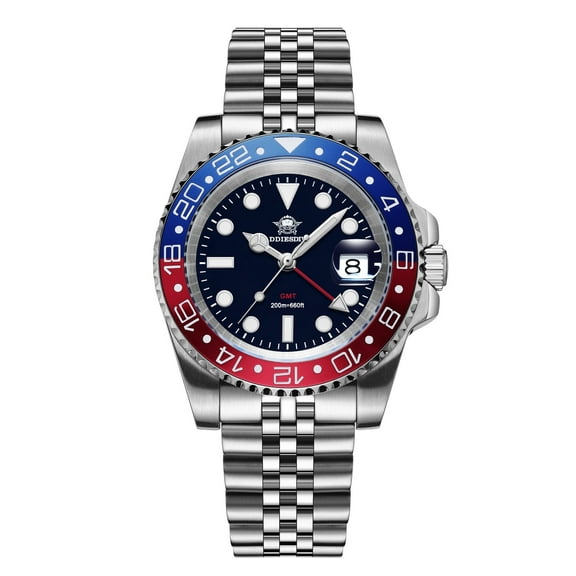 ADDIESDIVE Men's Watch Swiss GMT Quartz Movement Dive  Watch 200M Waterproof  with Rotating Aluminum Bezel & Luminous for Diving, Travel, Business