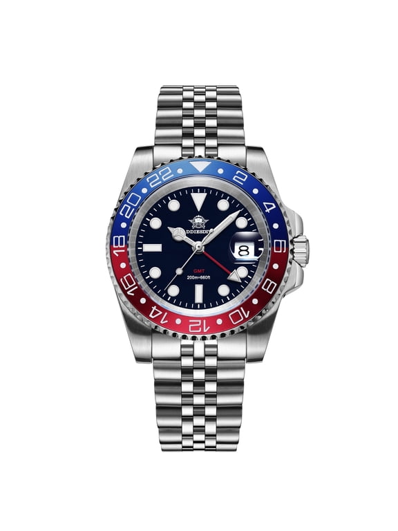 Men's Watch Swiss GMT Quartz Movement Dive Watch 200M Waterproof with Rotating Aluminum Bezel & Luminous for Diving, Travel, Business