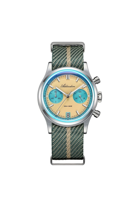 Mens Watch Chronograph Multifunction 100m Waterproof Dive Watch with Japanese Quartz Movement Stainless Steel Case & Luminous Yellow Dial