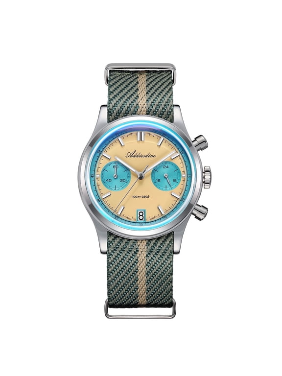 Mens Watch Chronograph Multifunction 100m Waterproof Dive Watch with Japanese Quartz Movement Stainless Steel Case & Luminous Yellow Dial