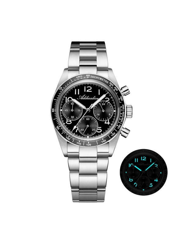 Men's 100m Waterproof Luxury Dive Watch with Japanese Quartz Chronograp, Ceramic Bezel, Stainless Steel, Luminous Dial