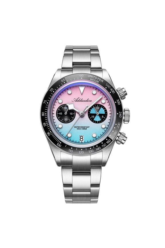 Men's 40mm VK64 Quartz Chronograph Watch, Ceramic Tachymeter Bezel, Stainless Steel Bracelet, 100M Water Resistant, Date Display, Gift for Men