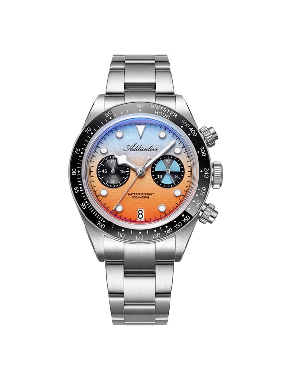 Men's 40mm VK64 Quartz Chronograph Watch, Ceramic Tachymeter Bezel, Stainless Steel Bracelet, 100M Water Resistant, Date Display, Gift for Men