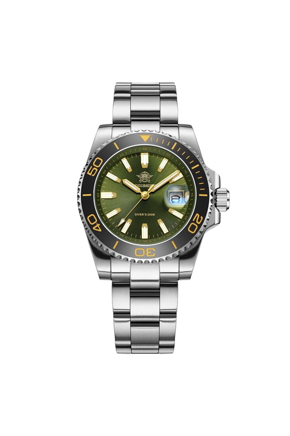 Men's 41mm Casual Classic Watch – Stainless Steel, Ceramic Bezel, Japanese Quartz, 200M Water-Resistant Dive, Date Window