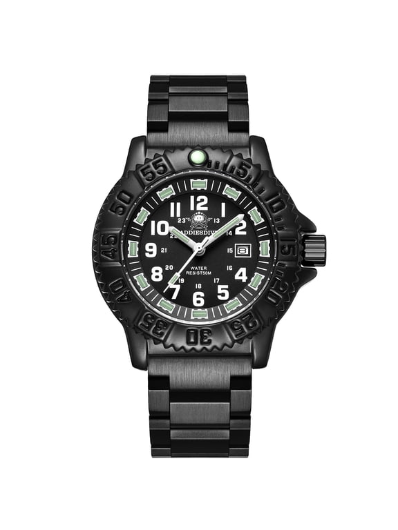 Men's 44mm Military Watch with Japanese Quartz Movement, 50M Waterproof Quartz Watches, Stainless Steel Band & Luminous Dia