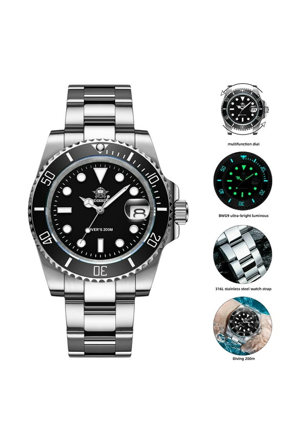 Men's Analog Watch Diver 200m Men's Quartz Watch BGW9 Luminous Stainless Steel Bracelet