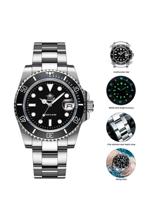 Watches for Men Dive 200m Waterproof Men's Analog Quartz Watch BGW9 Luminous, Date Magnifier, Stainless Steel Bracelet