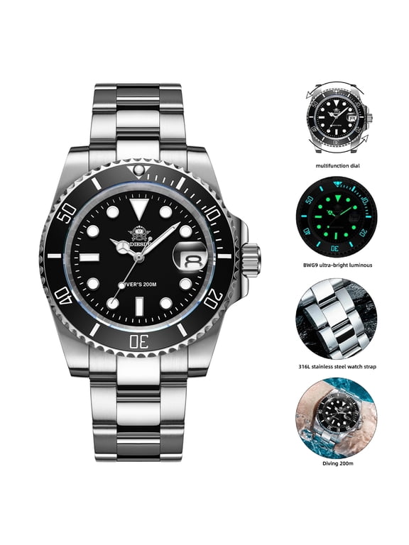 Watches for Men Dive 200m Waterproof Men's Analog Quartz Watch BGW9 Luminous, Date Magnifier, Stainless Steel Bracelet