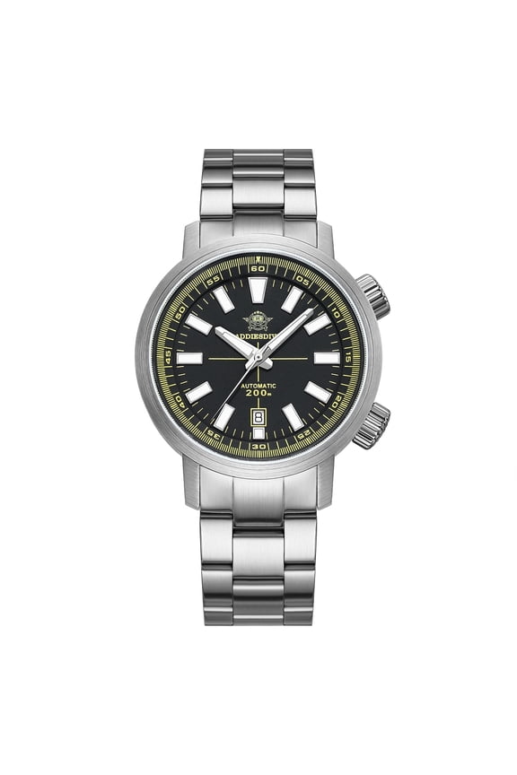 Men's Automatic Watch with Exhibition Case Back Dive Watch 200M Sapphire Crystal Stainless Steel Luminous Date Watch for Men