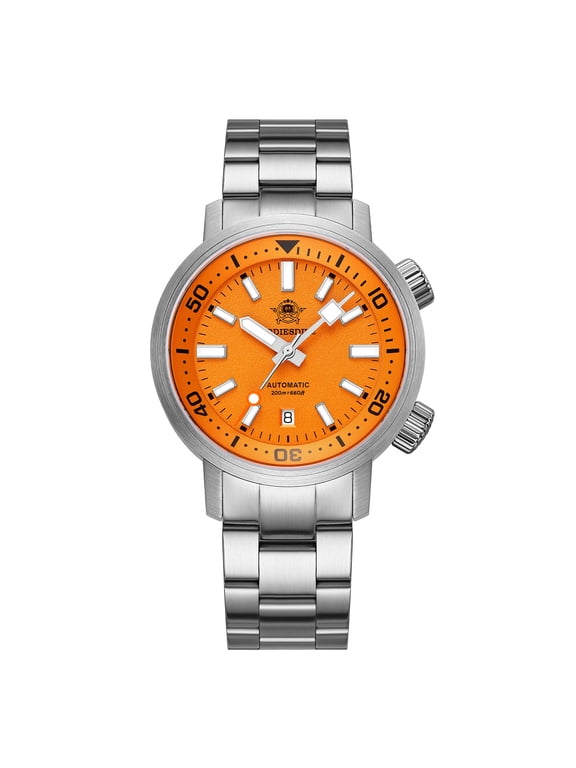 Men's Automatic Dive Watch, 42mm Japanese 8215 Movement, Sapphire Crystal, 200M Waterproof, Orange Dial, Stainless Steel, Men's Gift