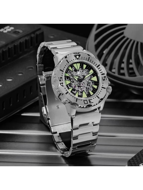 Men's Automatic Skeleton Diver Watch, 200M Waterproof, Sapphire Crystal, Japanese 8N24 Movement, 42mm Stainless Steel
