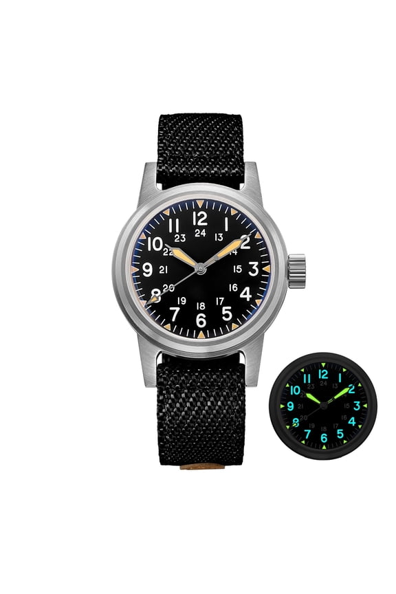 Men's Automatic Watch, 36mm Vintage Analog Watch with 200M Water Resistance, NH35A Movement, Luminous Dial, Nylon Strap