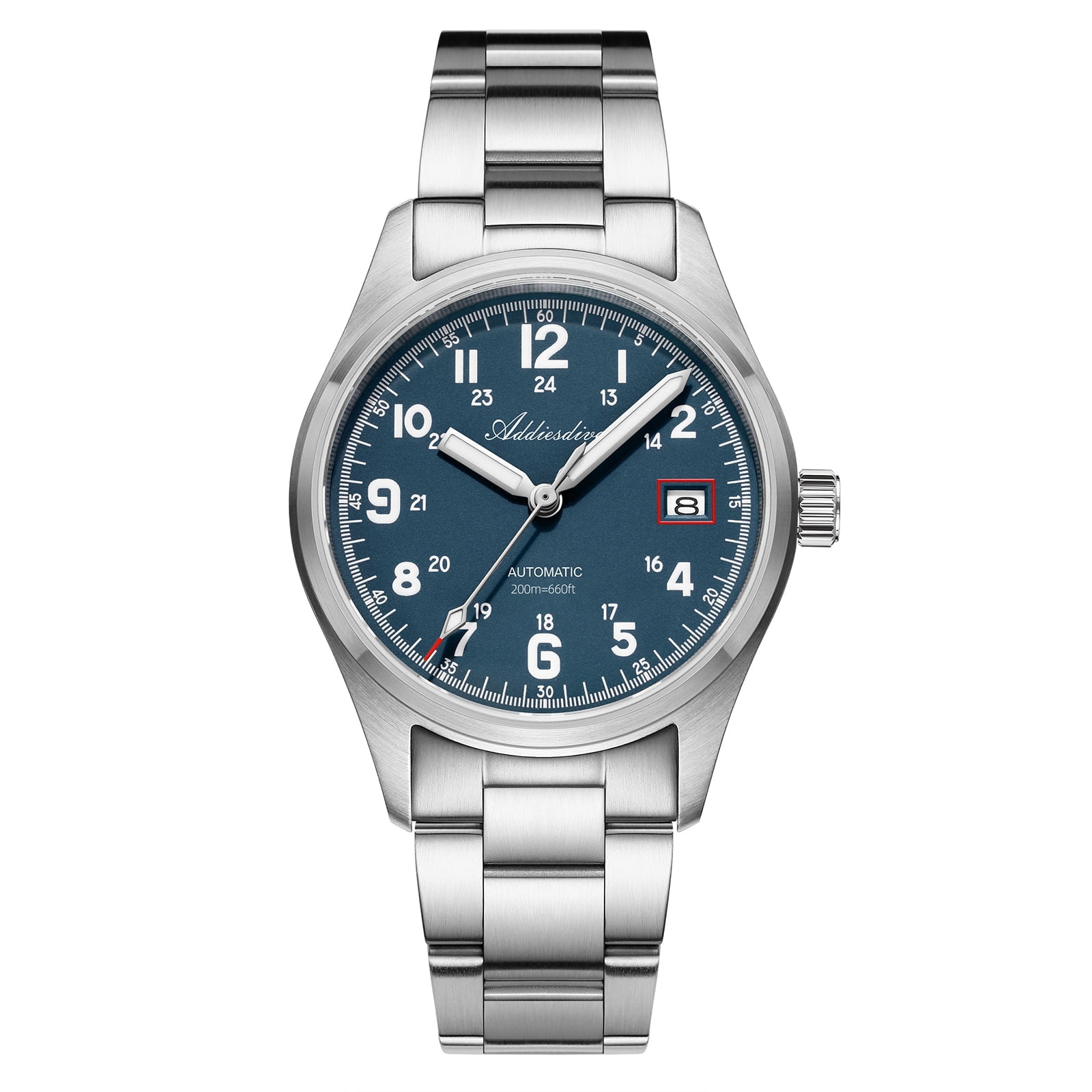 ADDIESDIVE Men's Automatic Watch NH35A Movement Dive Watch 200M Waterproof 316L Stainless Steel Sapphire Crystal Luminous Analog Wristwatch for Men Blue Dial