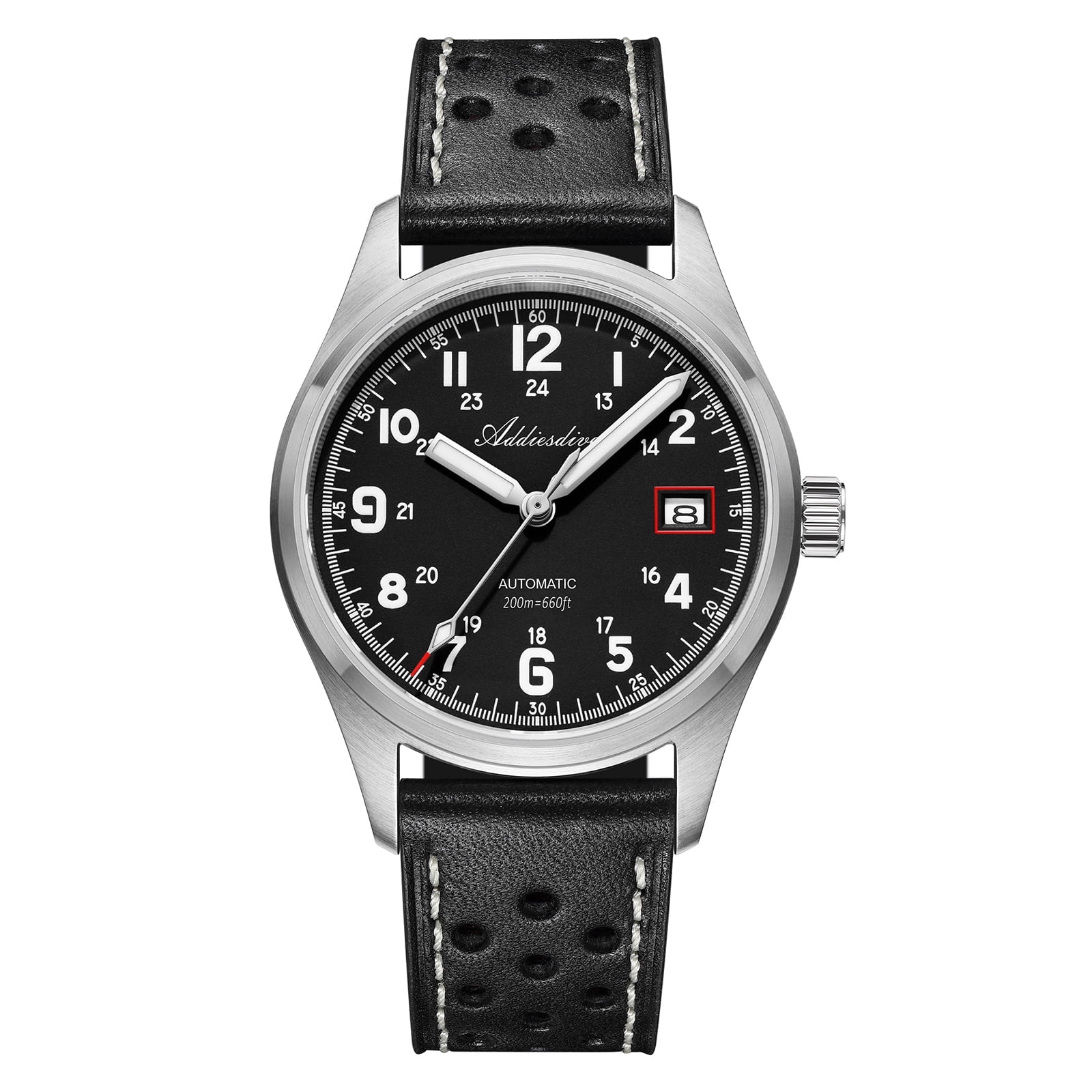 ADDIESDIVE Men's Automatic Watch NH35A Movement Dive Watch 200M Waterproof Sapphire Crystal Luminous Analog Wristwatch for Men Leather Band