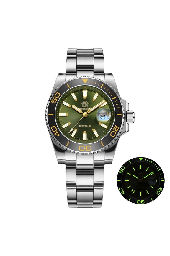 Men's Casual Classic Watch, 41mm Stainless Steel Analog Quartz with Ceramic Bezel, 200M WR Dive Watch, Date Window, Japanese Movement