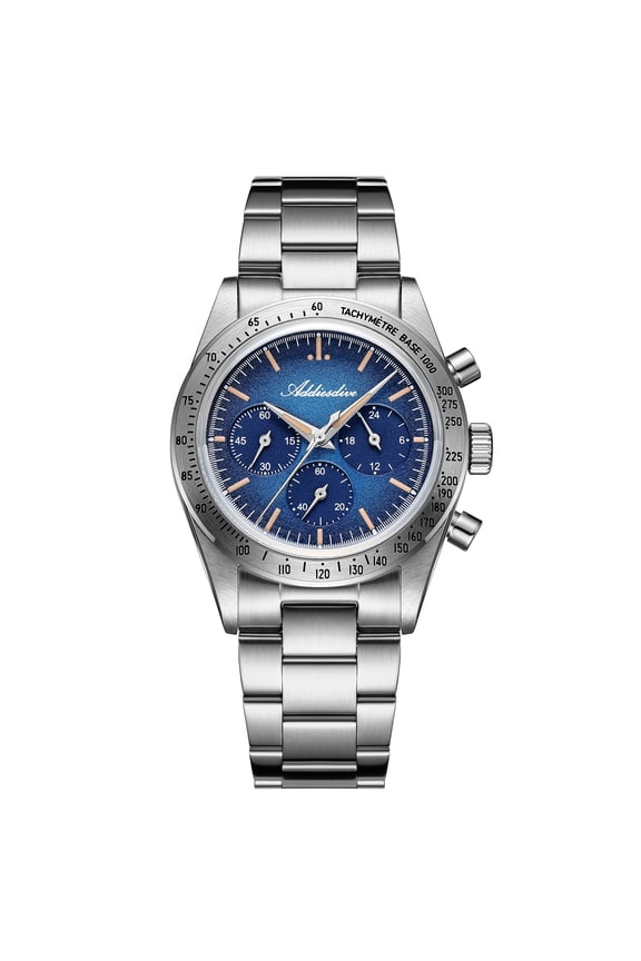Men's Chronograph Watch 37mm Quartz Tachymeter Watch, 100M Waterproof, 316L Stainless Steel, Bubble Crystal, C3 Luminous Vintage Sport Wristwatch