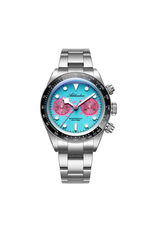 Men's Chronograph Watch Dive 100M Waterproof Japanese VK64 Movement, 40mm Ceramic Bezel Stainless Steel Case, Luminous Sports Wrist Watch