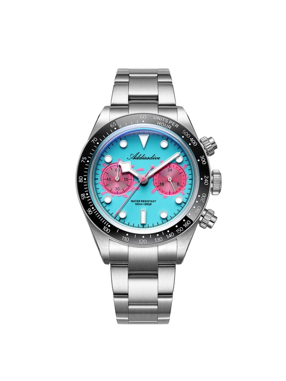 Men's Chronograph Watch Dive 100M Waterproof Japanese VK64 Movement, 40mm Ceramic Bezel Stainless Steel Case, Luminous Sports Wrist Watch