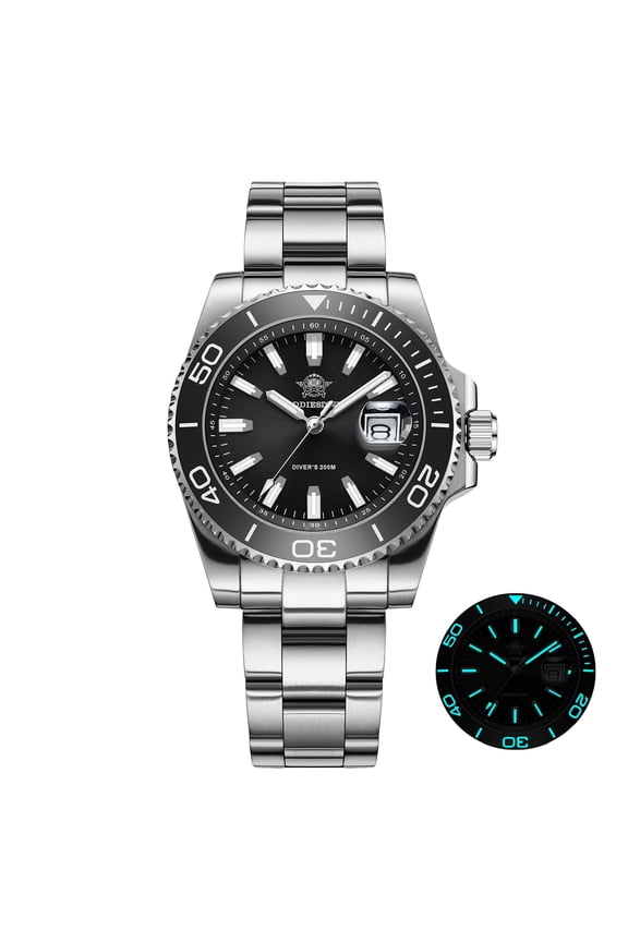 Men's Dive Watch Stainless Steel Analog Quartz Watch with Ceramic Bezel, Japanese Movement, Date, 200M Water Resistant AD2510