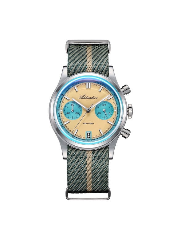 Men's Diver Watch 100m Waterproof, Japanese VK64 Chronograph, 38mm Stainless Steel Sport Analog Watch with Super Luminous BGW9