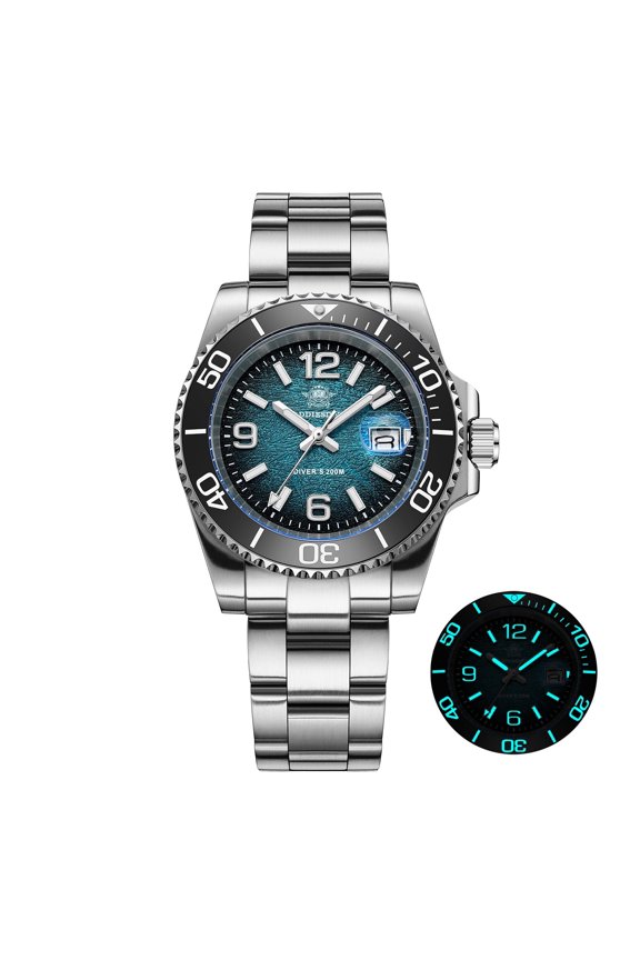 Men's Diver Watch 41mm Japanese Quartz Movement Watch,200M Waterproof, Luminous Rotating Bezel, Stainless Steel Band