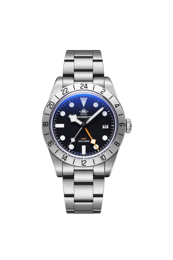 Men's GMT Watch, Swiss Quartz Dual Time, 200M Waterproof Dive Watch with BGW9 Blue Luminous, Stainless Steel Bubble Glass, Gift for Dad Father's Day Graduation