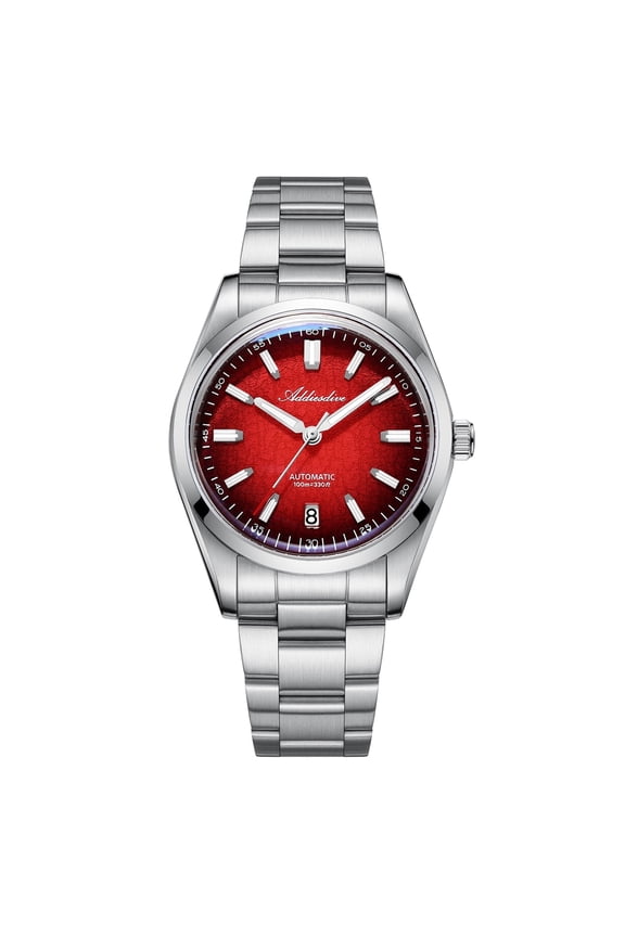 Men's Automatic Stainless Steel Watch, Japanese Movement, 100m Waterproof Dive Watch 3D Crack Red Dial, BGW9 Luminous
