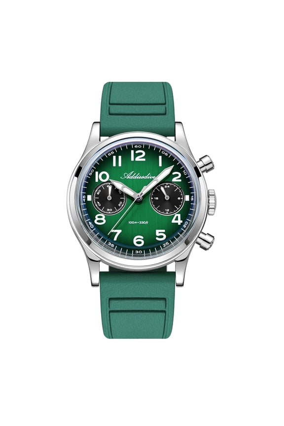 Men's Chronograph Dive Watch 100M, Luminous 38mm Stainless Steel Panda Dial Quartz Analog Watches, Fluororubber Strap
