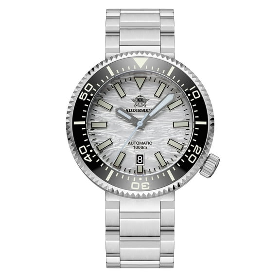 ADDIESDIVE Men's Professional 1000m Waterproof Automatic Dive Watch, NH35 Movement, Sapphire Crystal, Ceramic Bezel - White