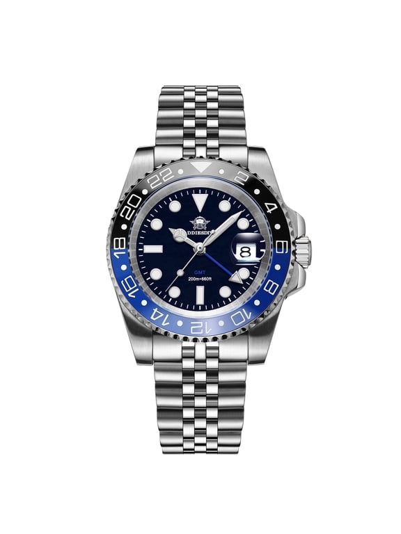 Men’s GMT Watch 40mm Swiss Quartz Dual Time 200M Waterproof Stainless Steel Wrist Watch Gift for Men