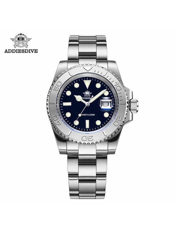 Men's Professional Quartz Watch 200M Water Resistance Diver Watches BGW9 Luminous Analog Watches for Swimming & Snorkeling, Silver