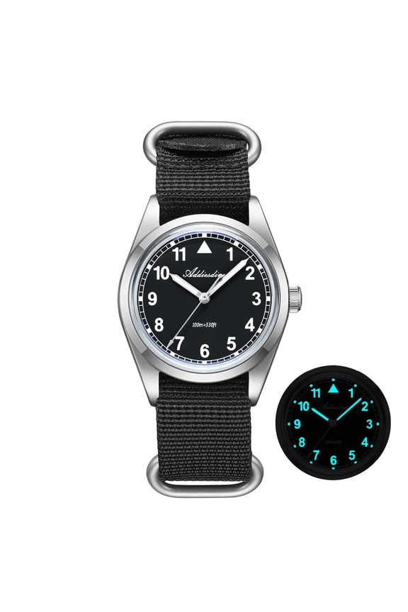 Men's Quartz Watch, 36mm Military Style Analog Watch with 100M Water Resistant Stainless Steel Case