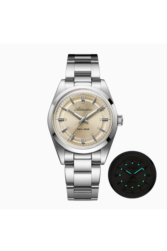 Men's Watch 36mm Analog Quartz Watch with Smooth Sweep, 100m Waterproof Stainless Steel Wristwatch, Luminous Dial