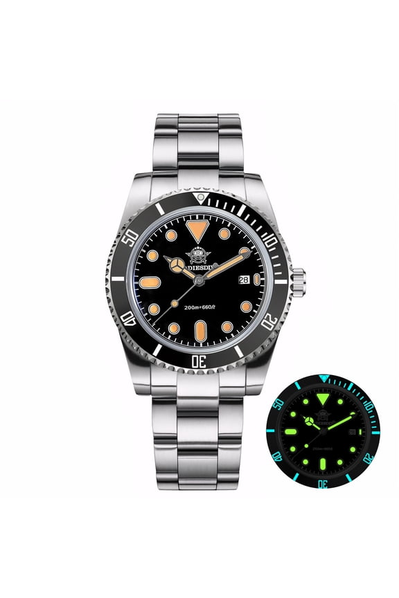 Men's Watch 39mm Analog Quartz Watch, 200m Water Resistant Dive Watch, Japanese Movement, Ceramic Bezel, Stainless Steel, Date & Luminous Markers