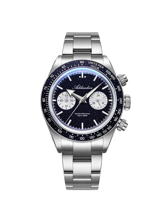 Men's Watch 40mm Chronograph, Japanese VK64 Quartz Movement, Blue Sandstone Dial, Stainless Steel Bracelet, BGW9 Luminous, 100M Waterproof, Gift for Men