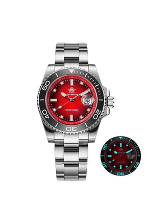 Men's Watch Dive Watch with Ceramic Bezel, 316L Stainless Steel, Japanese Quartz Movement, 200M Water Resistant, Luminous, Red